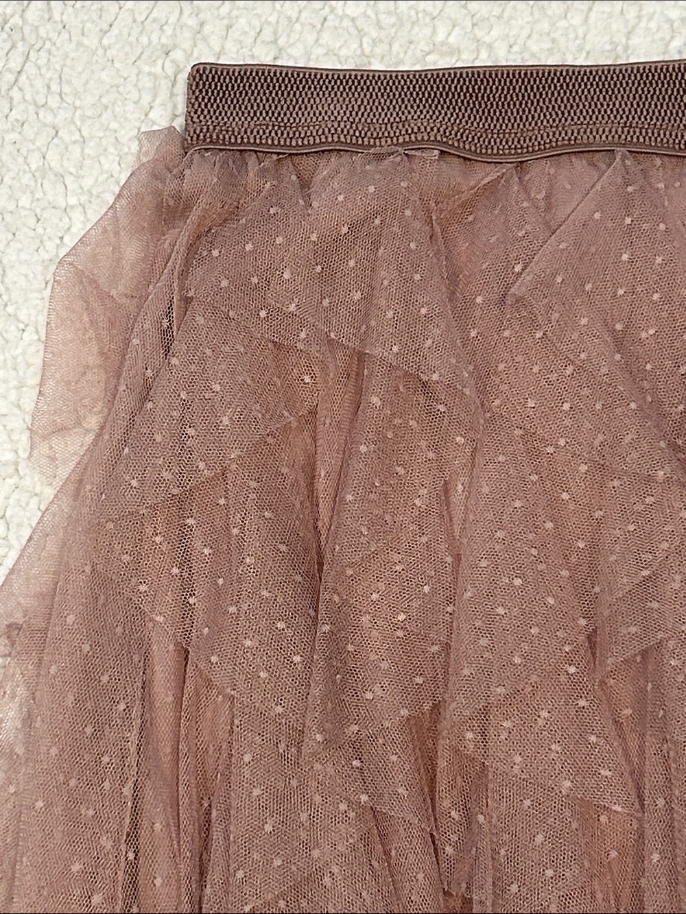 Anthropologie Chéri Ruffled Tulle Midi Skirt size Large Petite Pink Swiss Dot - Picture 3 of 13